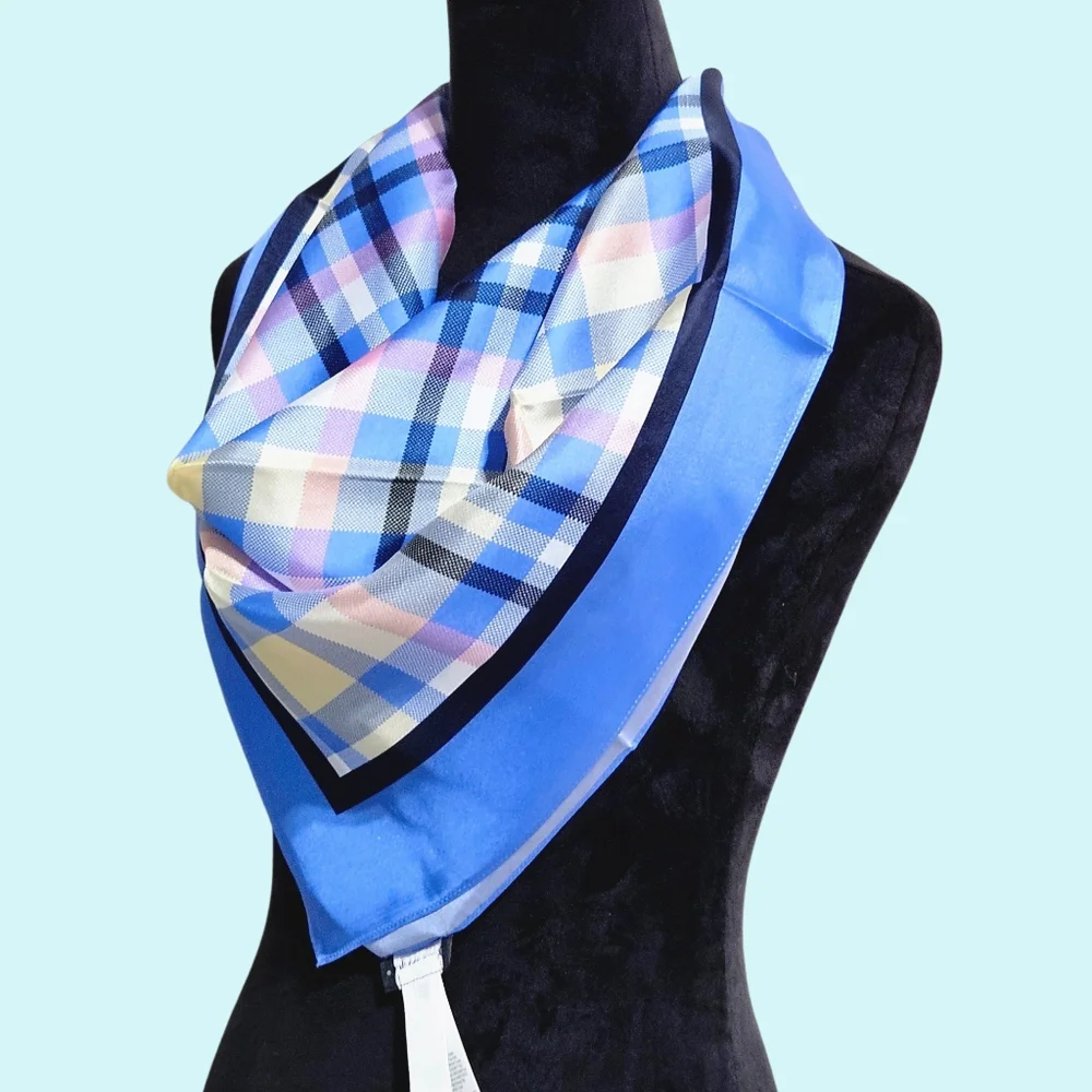 Kate Spade Scarf Sapphire Haze Garden Plaid 100% Silk Square Scarf Colorful
